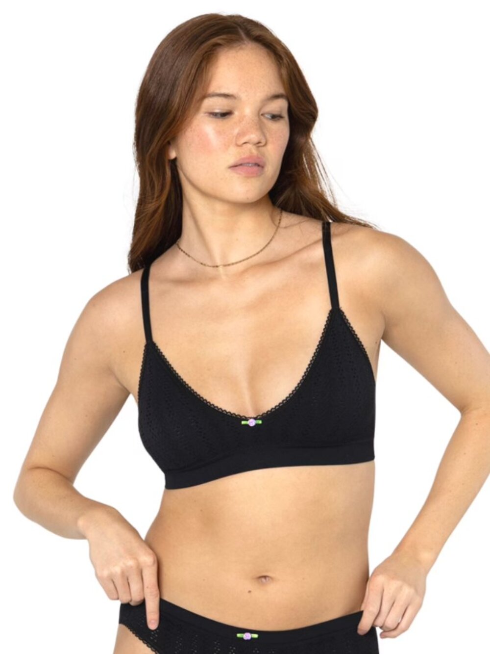 NEW Fruit of the Loom Women's Seamless Pointelle Triangle XS Black Bralette